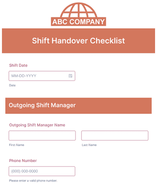 Form Templates: Shift Handover Checklist 