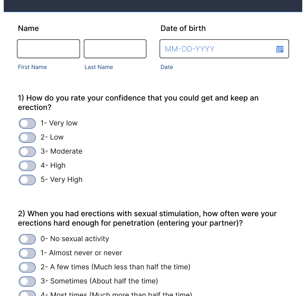 Sexual Health Inventory for Men (SHIM) Questionnaire Form Template