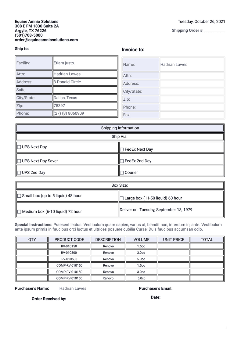 Shipping Order Form PDF Templates Jotform