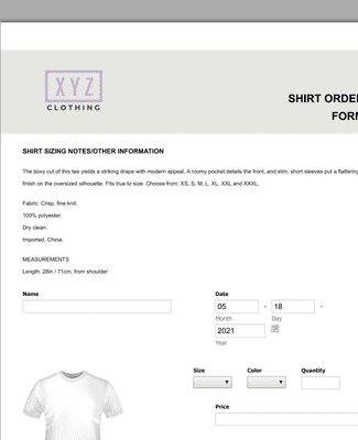 Screen Printing Order Form Template | JotForm