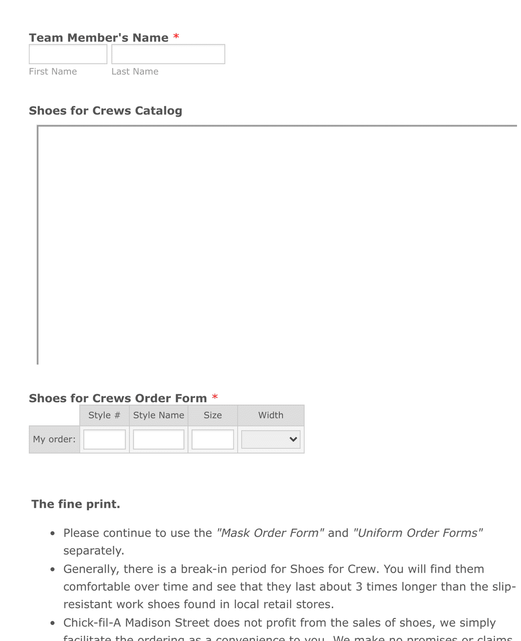 Shoes for Crews Order Form Template Jotform