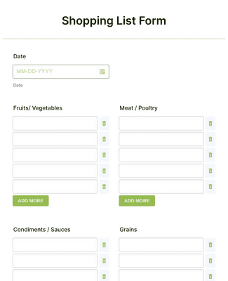Form Templates: Shopping List Form