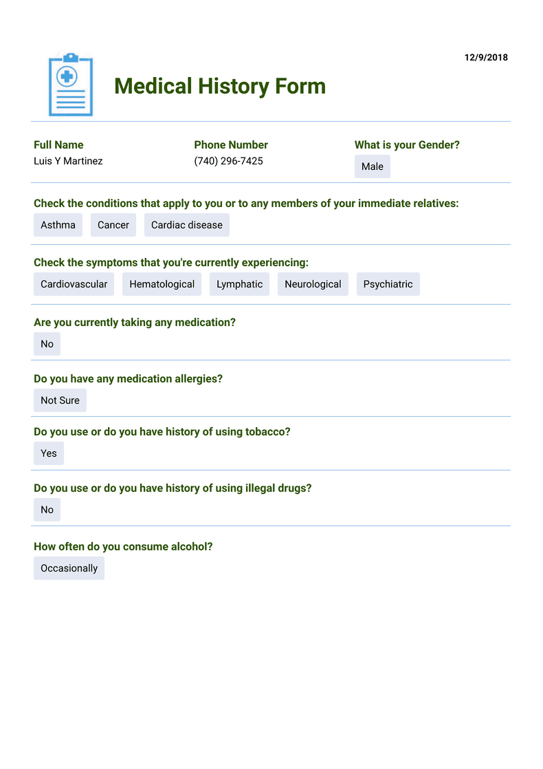 Short Medical History - PDF Templates | Jotform
