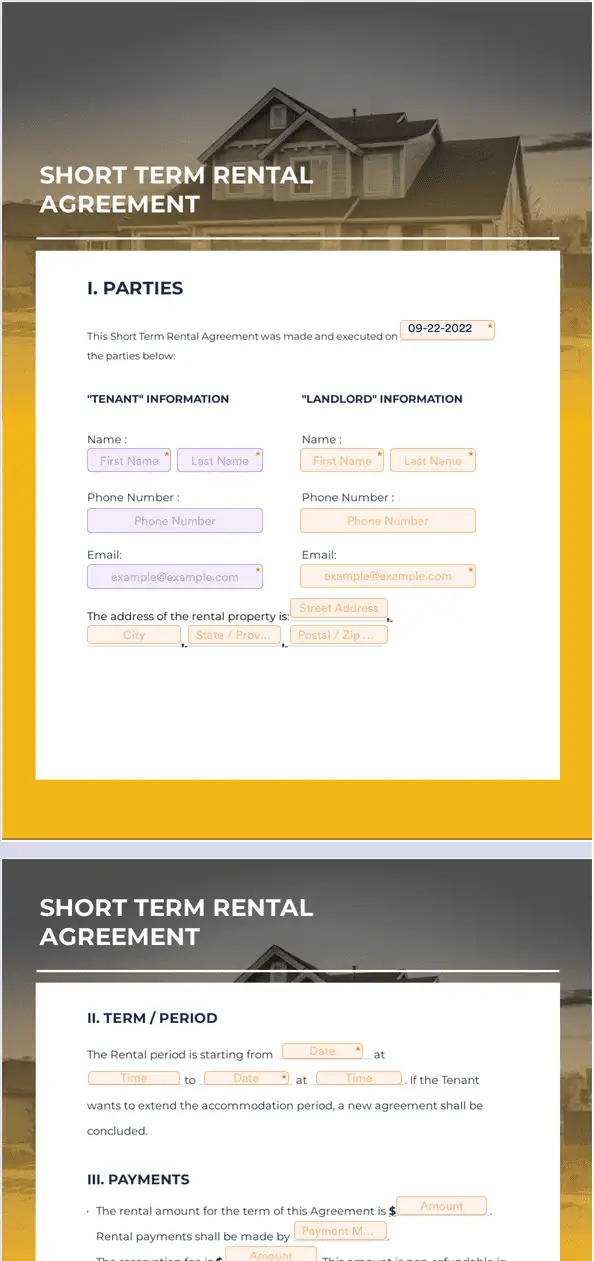 Short Term Rental Agreement