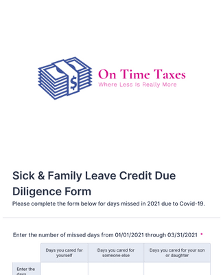 Sick & Family Leave Credit Due Diligence Form