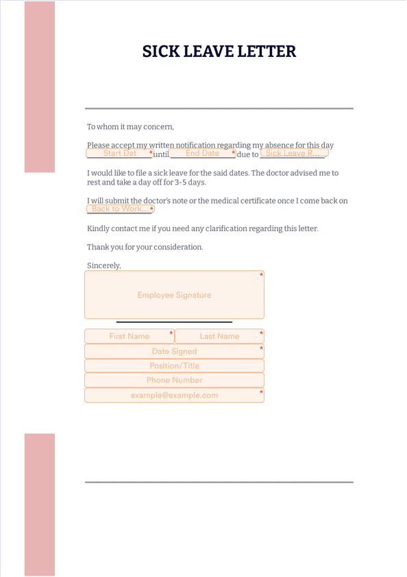 Sick Leave Letter Template