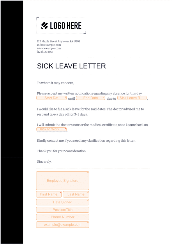 Sick Leave Letter Template - Sign Templates | Jotform