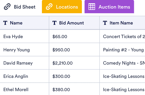 Silent Auction Bid Sheet Template | Jotform Tables