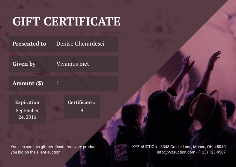 Silent Auction Gift Certificate Template PDF Templates Jotform