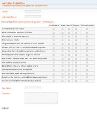 Instructor Evaluation Survey Form Template Jotform