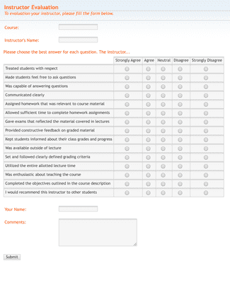 Form Templates: Simple Instructor Evaluation Form