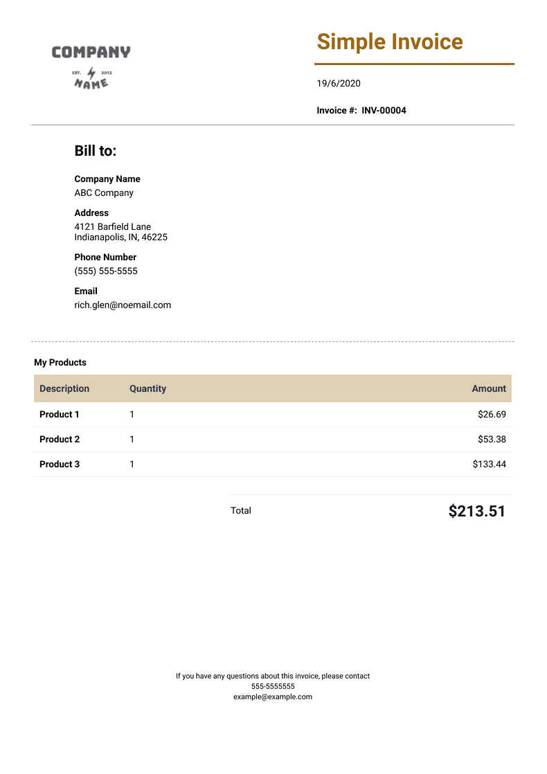 simple invoice template text