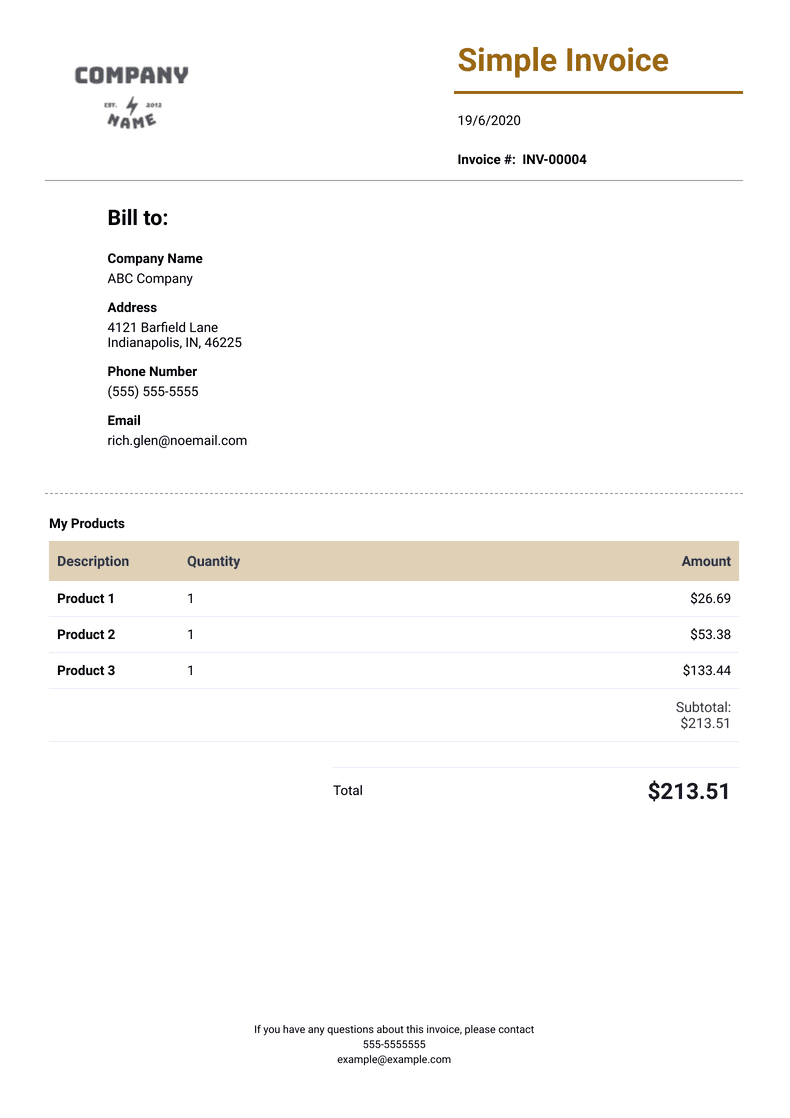 Simple Invoice Template - PDF Templates | Jotform