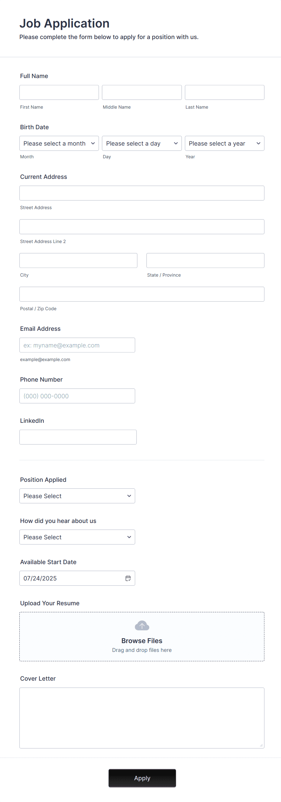 Template simple-job-application-form