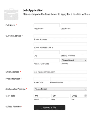 Form Templates: Simple Job Application Form White and Responsive