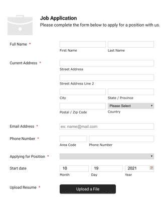 Simple Job Application Form - White and Responsive