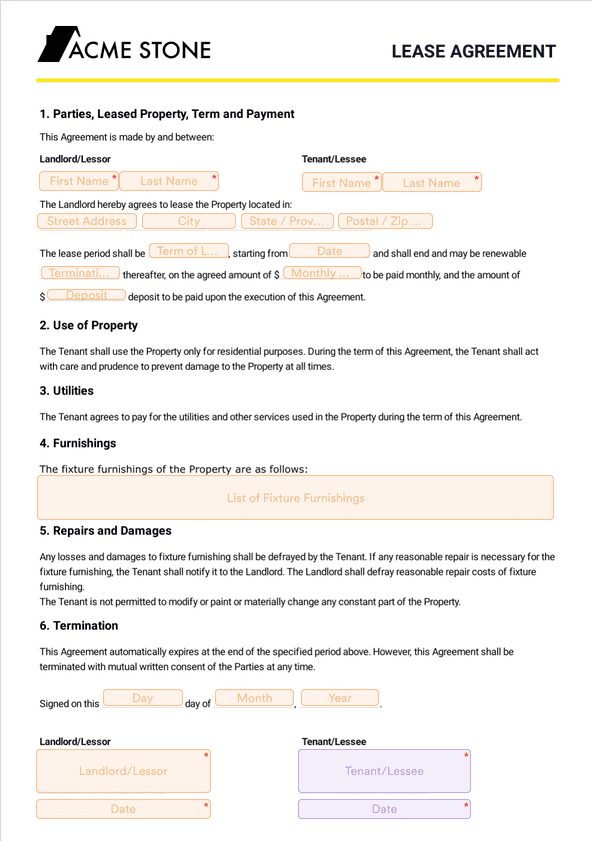 Simple One Page Lease Agreement Template - Sign Templates | Jotform