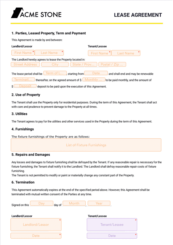 Sign Templates: Simple One Page Lease Agreement Template