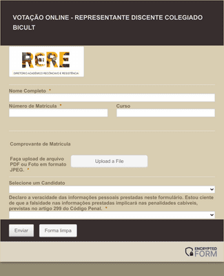 SISTEMA DE VOTAÇÃO ONLINE CRIPTOGRAFADO Modelo de Formulário | Jotform