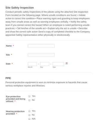 Form Templates: Site Safety Inspection Form