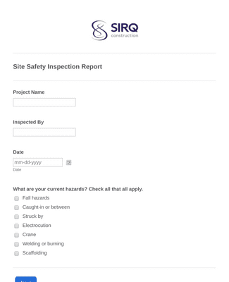 Form Templates: Site Safety Inspection Report