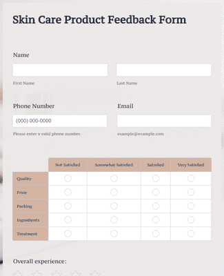 Skin Care Product Feedback Form