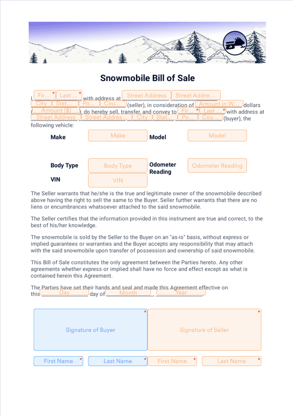 Snowmobile Bill of Sale