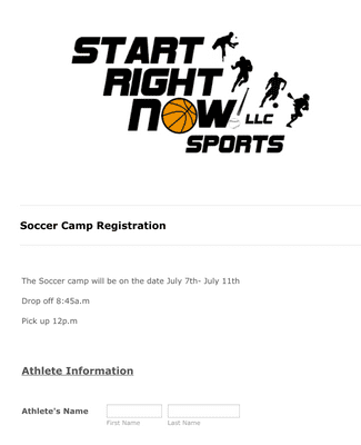 Form Templates: Soccer Camp Registration Form