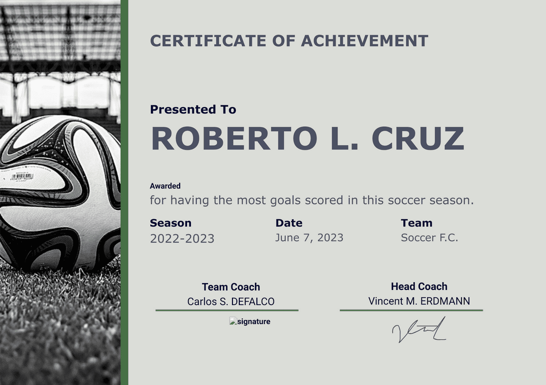 PDF Templates: Soccer Certificate