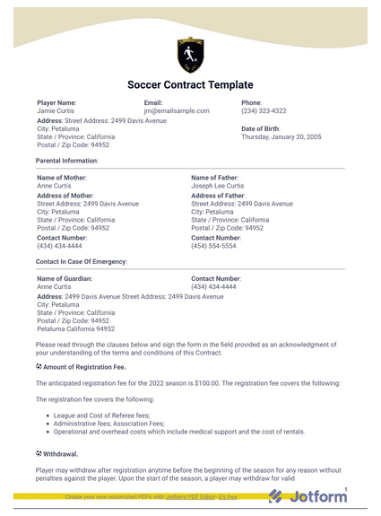 Soccer Contract Template