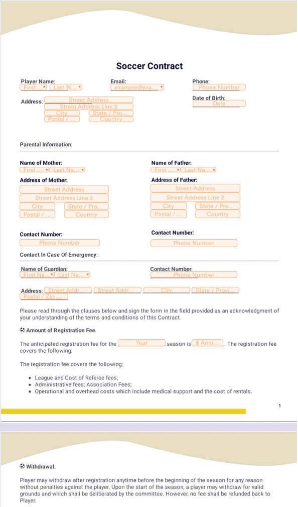 Soccer Contract Template Sign Templates Jotform