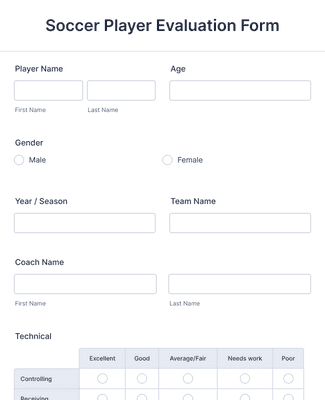 Form Templates: Soccer Player Evaluation Form