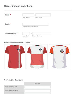 Soccer Uniform Order Form