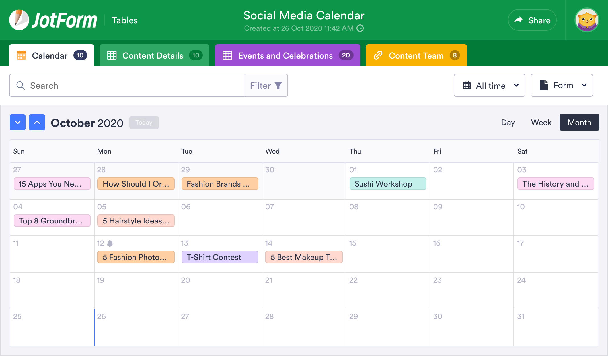 Social Media Calendar Template | JotForm Tables