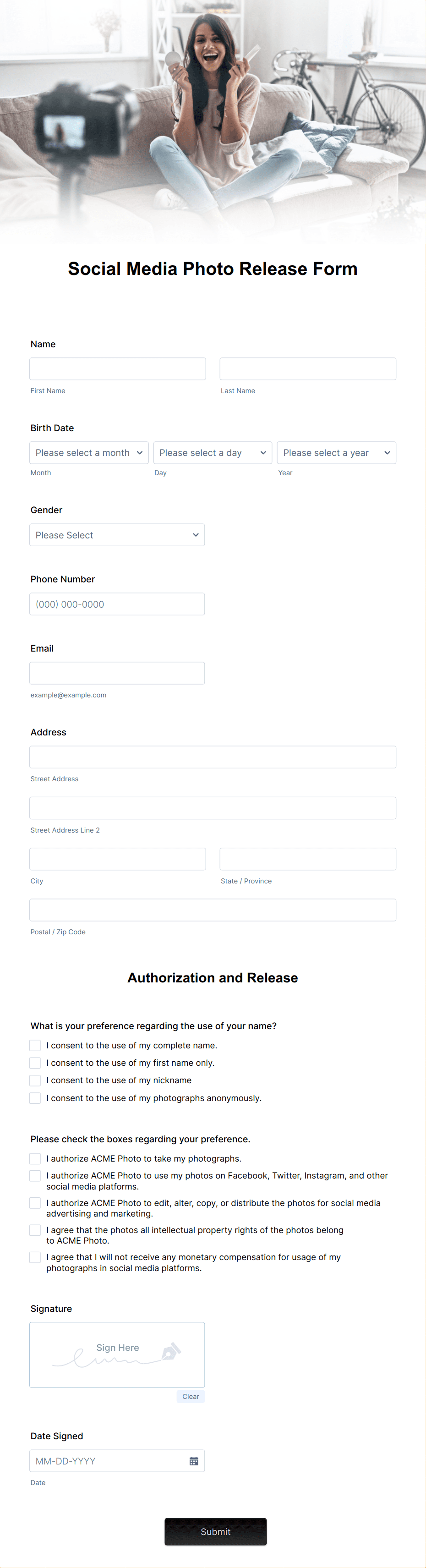 Template social-media-photo-release-form