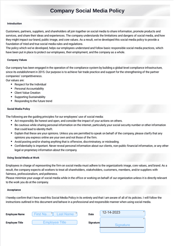 Social Media Policy Template Sign Templates Jotform