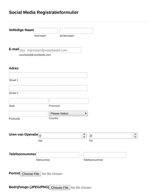 Form Templates: Social Media Registratieformulier