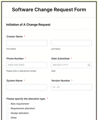 Form Templates: Software Change Request Form