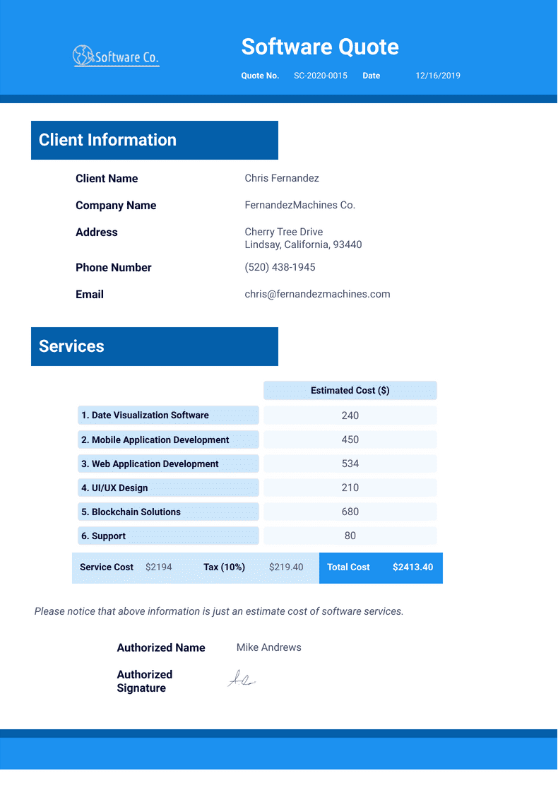 Software Quote Template - PDF Templates | Jotform