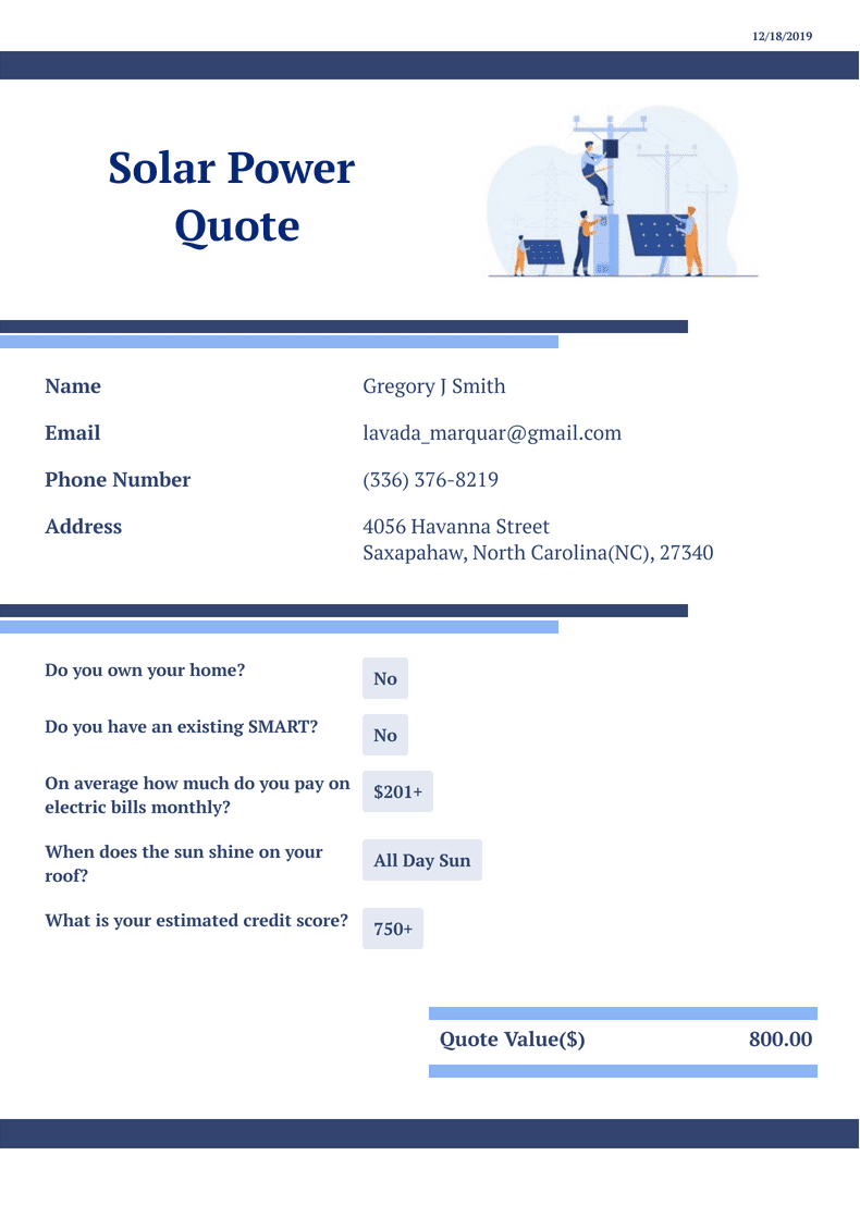 Solar Inverter Quotation Format Solar Quote Template - PDF Templates | Jotform