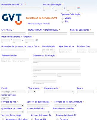 Form Templates: Solicitação de Serviços GVT