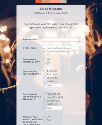 Form Templates: Sondage Bal UQAM 2022