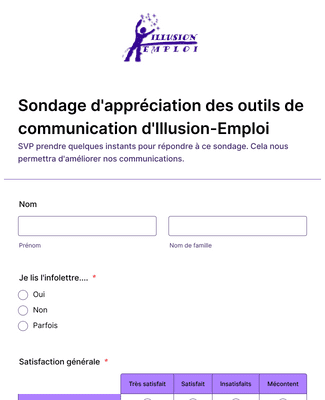 Form Templates: Sondage D'appréciation Des Outils De Communication D'Illusion Emploi