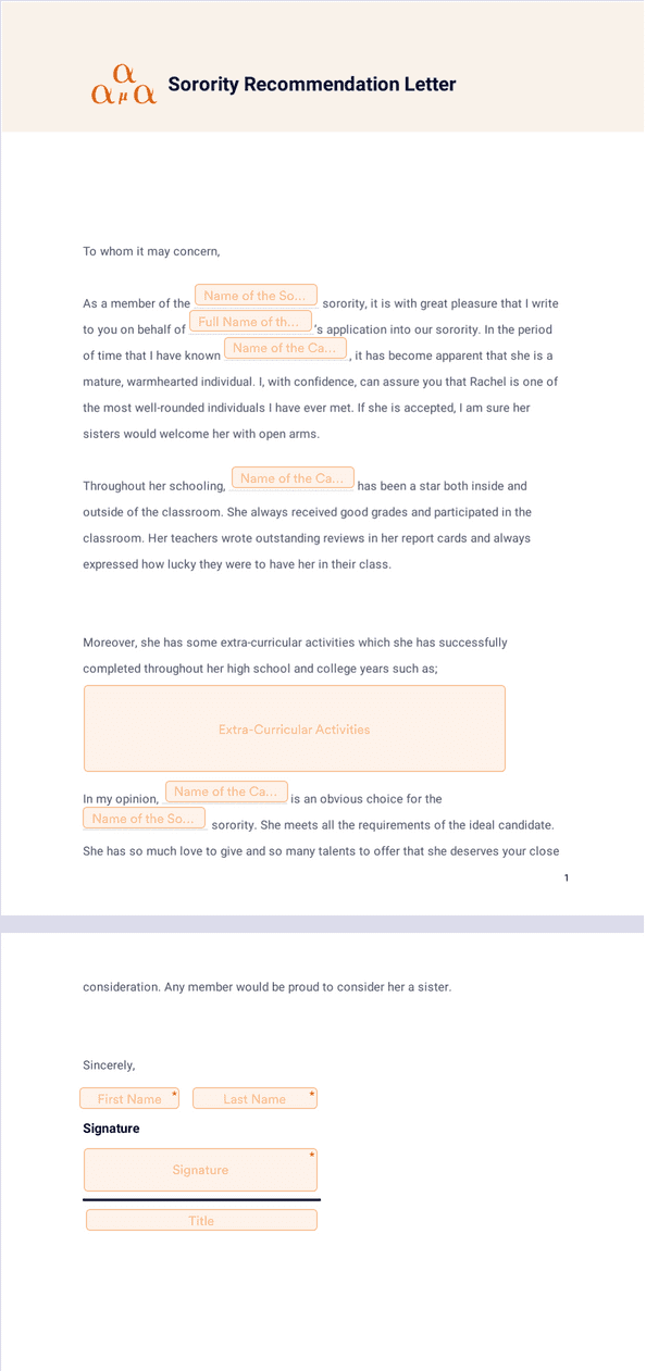 Sign Templates: Sorority Recommendation Letter Template