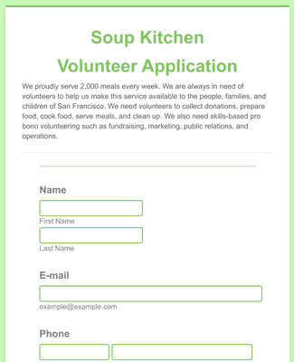 Form Templates: Soup Kitchen Volunteer Application 