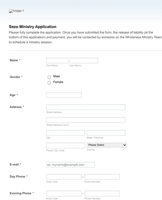 Sozo Ministry Application Form Template | Jotform