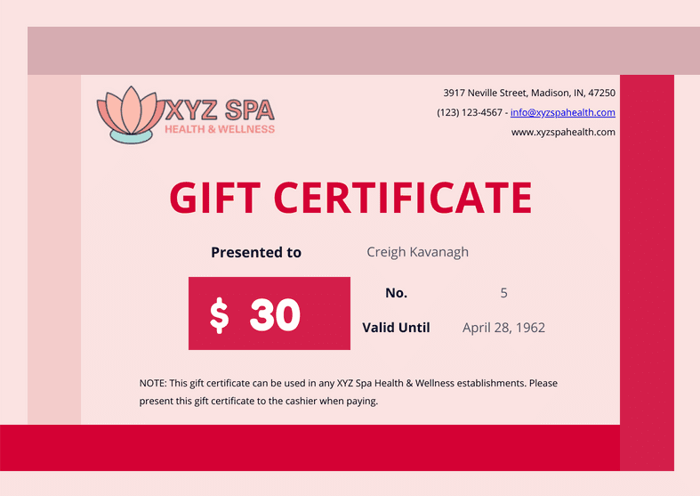 PDF Templates: Spa Gift Certificate Template