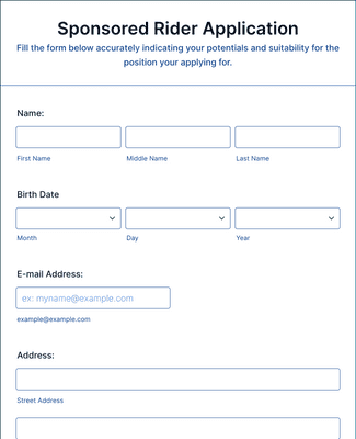 Form Templates: Sponsored Rider Application Form