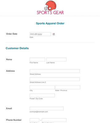 Sports Apparel Order Form