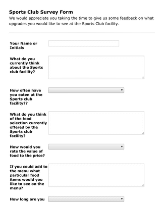 Form Templates: Sports Club Survey Form